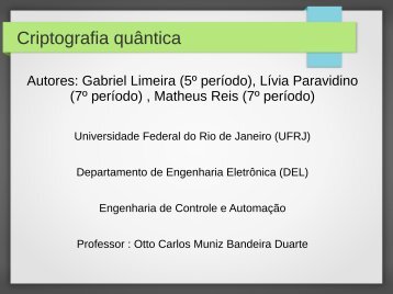 Criptografia quÃ¢ntica - GTA - UFRJ