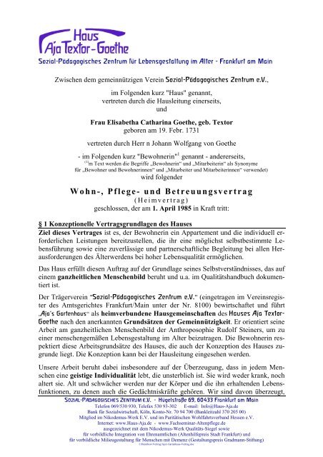 Wohn Pflege Und Betreuungsvertrag Haus Aja Textor Goethe