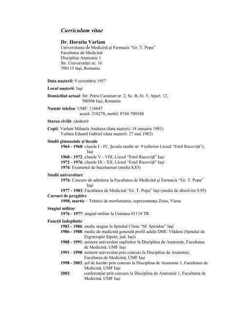 Curriculum vitae - Spital Moinesti