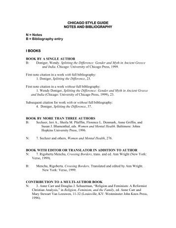 CHICAGO STYLE GUIDE NOTES AND BIBLIOGRAPHY N = Notes B ...