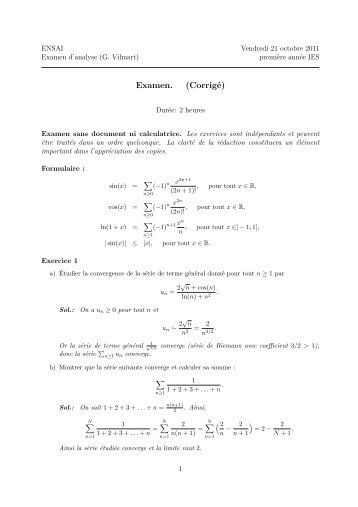 Examen. (CorrigÃ©) - ENS de Cachan - Antenne de Bretagne