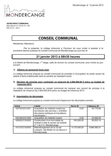 Convocation du conseil communal