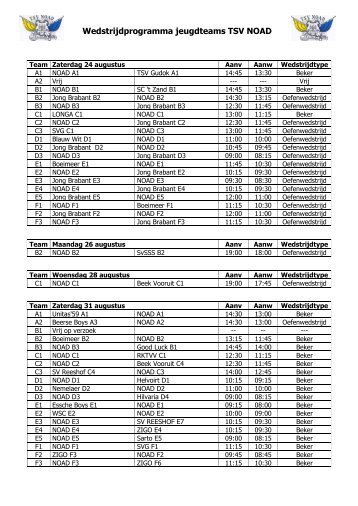 Wedstrijdbriefje Jeugd - TSV NOAD