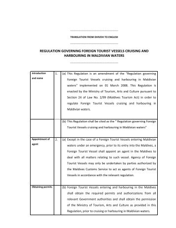 Foreign Tourist Vessel Regulation - Ministry of Tourism Arts & Culture