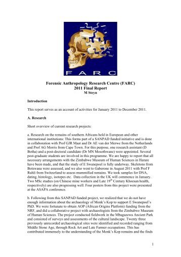 Report of the Forensic Anthropology Research Centre (FARC)