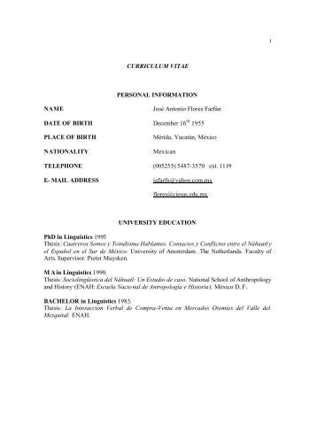 CURRICULUM VITAE PERSONAL INFORMATION NAME ... - Ciesas