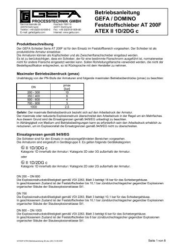 Betriebsanleitung GEFA / DOMINO Feststoffschieber AT 200F ATEX ...