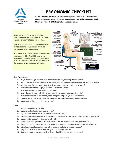 Pdf Evaluation Of The Ergonomics Checklist For Office 5337