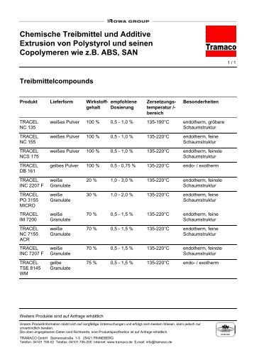 Chemische Treibmittel und Additive Extrusion von ... - Tramaco GmbH