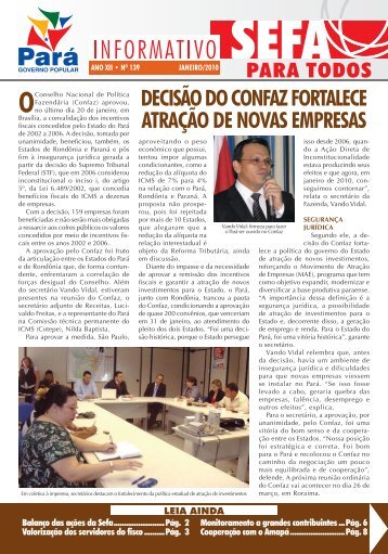 Informativo nÂº 139 - Sefa - Governo do Estado do ParÃ¡