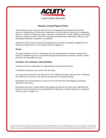 Sample Lockout Tagout Policy.pdf - Acuity