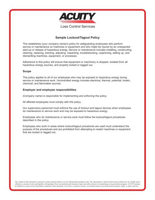 Sample Lockout Tagout Policy.pdf - Acuity