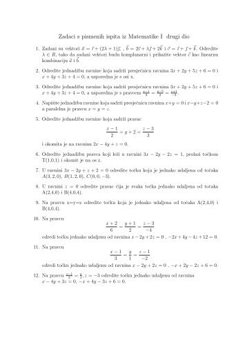 Zadaci s pismenih ispita iz Matematike I drugi dio