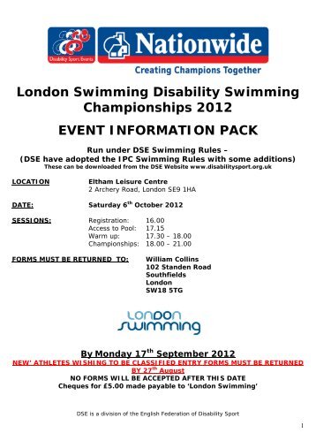 London Swimming Disability Swimming Championships 2012 ...