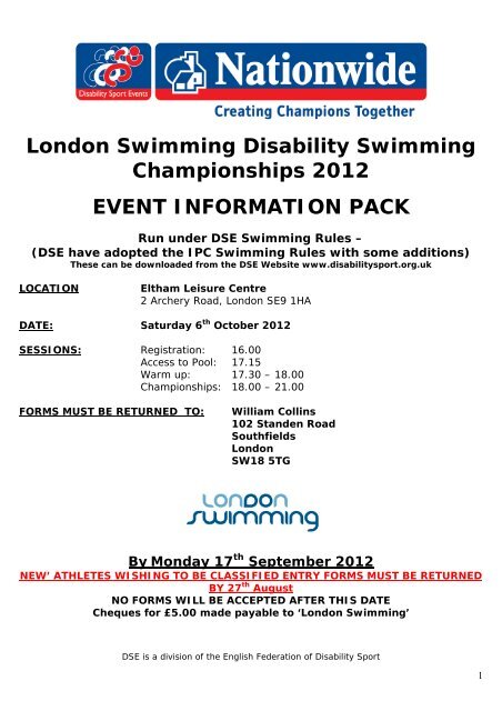 London Swimming Disability Swimming Championships 2012 ...