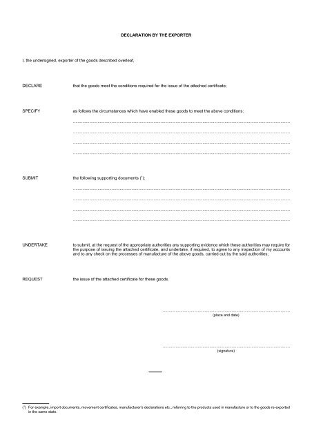 second page of the invoice declaration