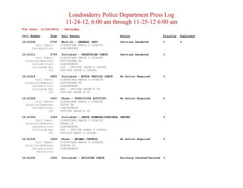 11/18/12 - 11/24/12 - Town of Londonderry