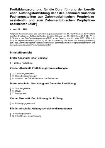 Fortbildungsordnung ZMP - ZahnÃ¤rztekammer Schleswig-Holstein