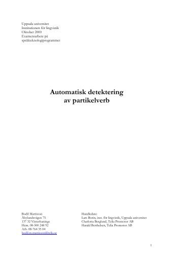 3 Automatisk detektering av partikelverb - Stp - Uppsala universitet