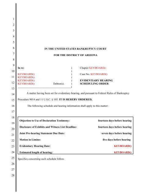 Evidentiary Hearing Scheduling Order United States - 