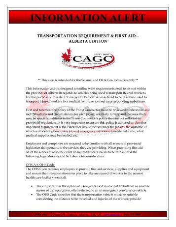Transportation Requirement & First Aid AB Edition - Canadian ...