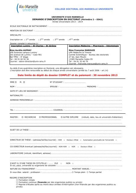 Dossier D Inscription Timone Univ Mrs Fr