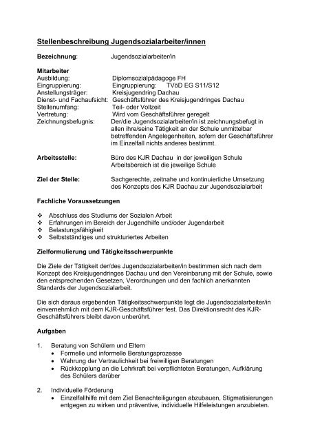 Stellenbeschreibung Jugendsozialarbeiter/innen - Kreisjugendring ...