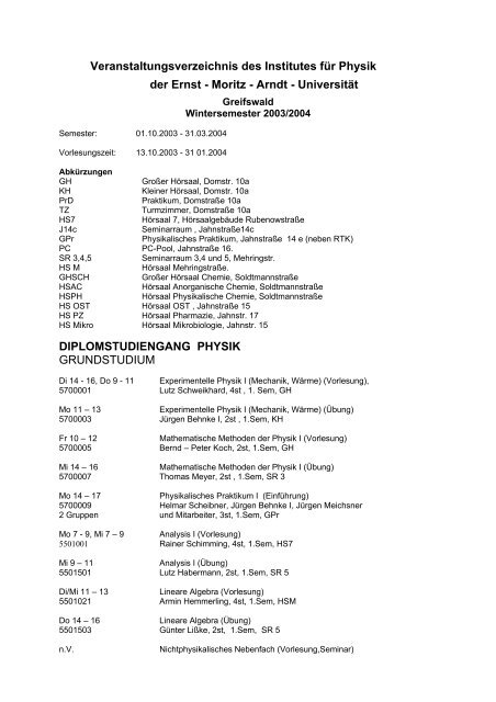 Physik Diplom WS 03/04 - Fachschaft Physik - Ernst-Moritz-Arndt ...