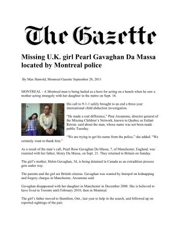 Missing UK girl Pearl Gavaghan Da Massa located by Montreal police