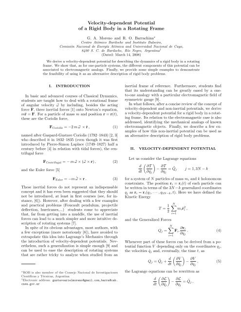 Velocity-dependent Potential of a Rigid Body in a Rotating ... - CNEA