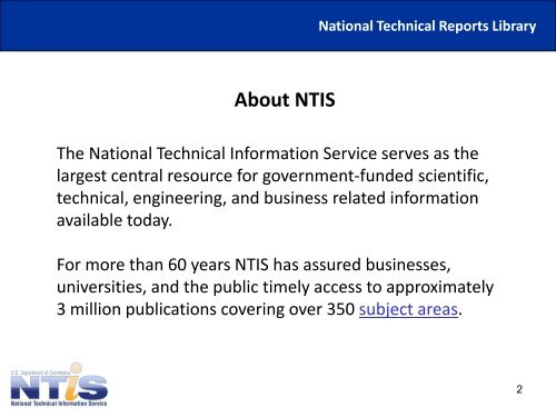 More Information about NTRL - National Technical Information Service