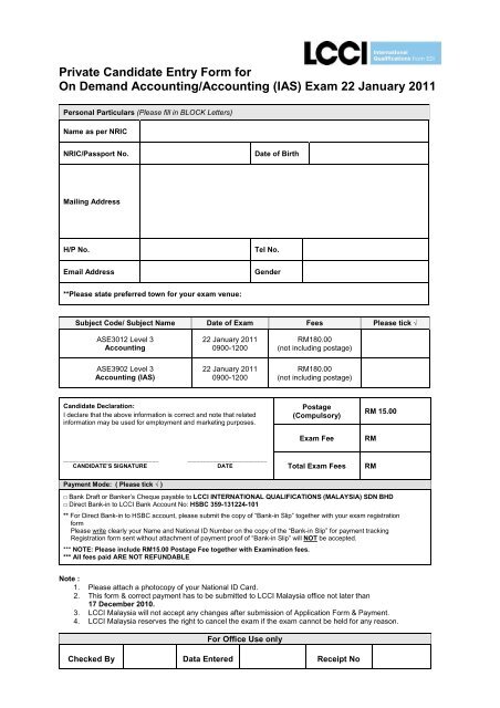 Exam 22 January 2011 - Home - LCCI International Qualifications