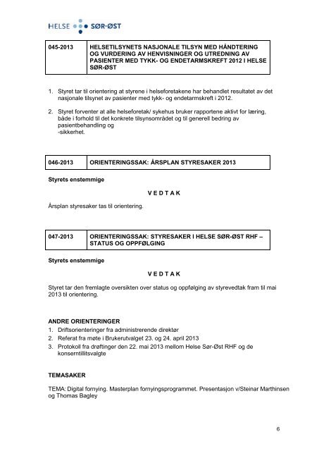 Godkjenning av protokoll 23. mai 2013 - Helse SÃ¸r-Ãst