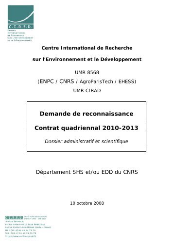 Demande de reconnaissance Contrat quadriennal 2010-2013