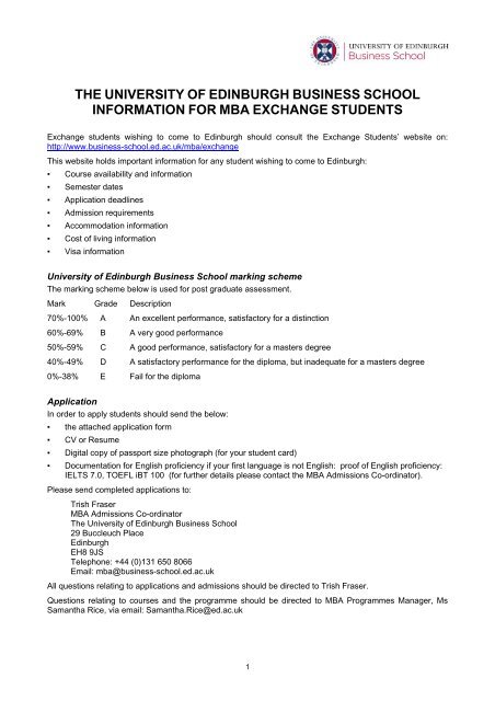 MBA Exchange Application Form - University of Edinburgh Business ...