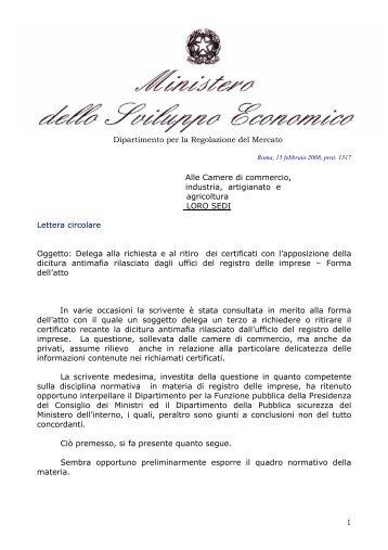 lettera circolare del 15.02.2008 - Camera di commercio di Taranto