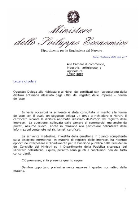 lettera circolare del 15.02.2008 - Camera di commercio di Taranto