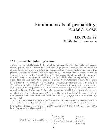 6.436J Lecture 26: Birth-death processes