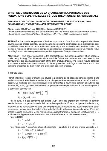 Effet de l'inclinaison de la charge sur la portance des fondations ...