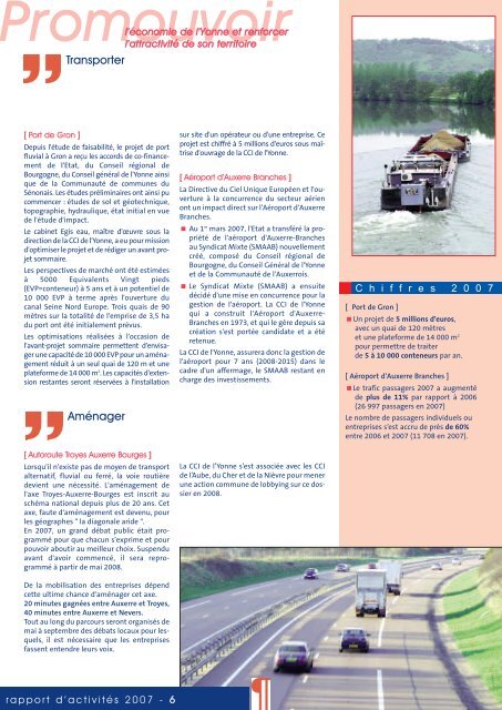 Rapport d'activité 2 0 0 7 - (CCI) de l'Yonne