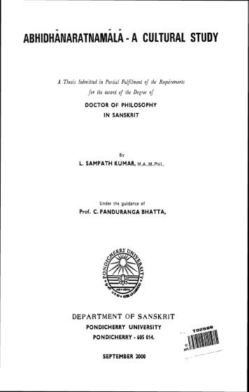 DEPARTMENT OF SANSKRIT - Pondicherry University DSpace Portal