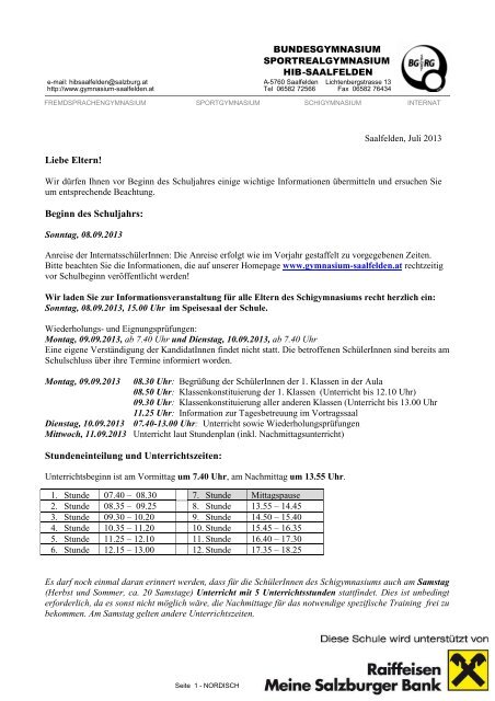 Elternbrief (Schigymnasium-nordisch) Nr. 1 (pdf) - HIB Saalfelden