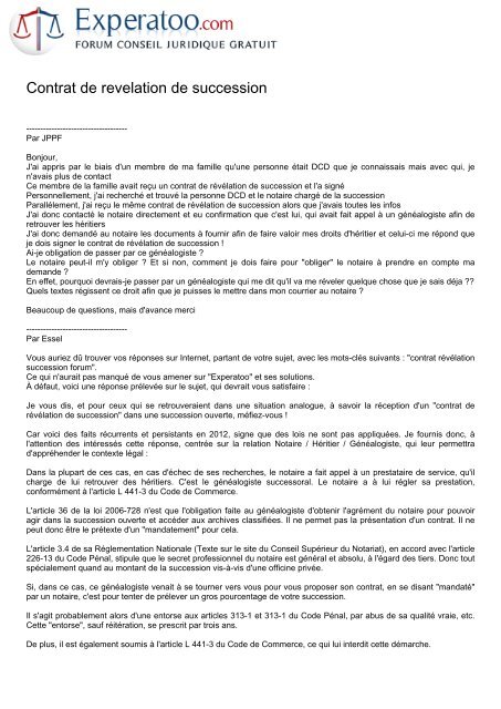 Contrat de revelation de succession - Experatoo