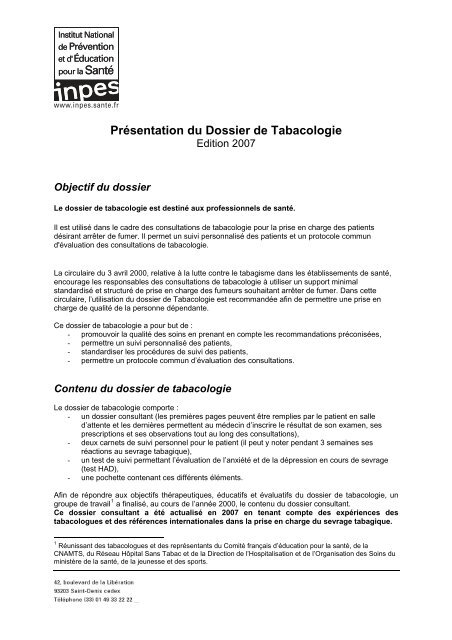 Dossier de Tabacologie - PrÃ©sentation - Inpes