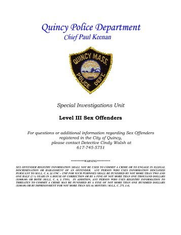 sex offender registry board - City of Quincy