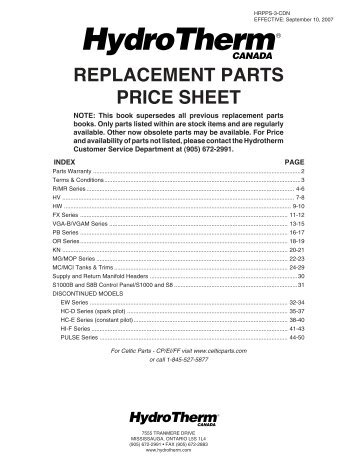 REPLACEMENT PARTS PRICE SHEET - Agencespl.com