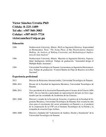 Victor SÃ¡nchez Urrutia PhD CÃ©dula: 8â225â1489 Tel ofic: +507 560 ...
