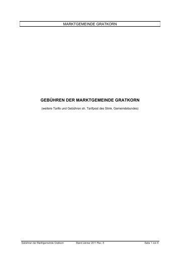 GEBÜHREN DER MARKTGEMEINDE  GRATKORN