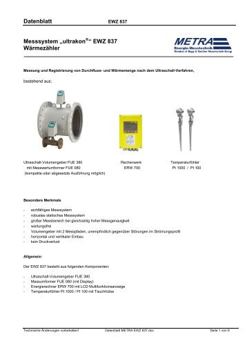 Datenblatt Messsystem âultrakon â EWZ 837 ... - METRA Energie