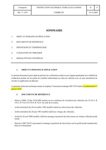 Instruction technique P19 : Fonction 3 visibilitÃ© - indice D - UTAC-OTC